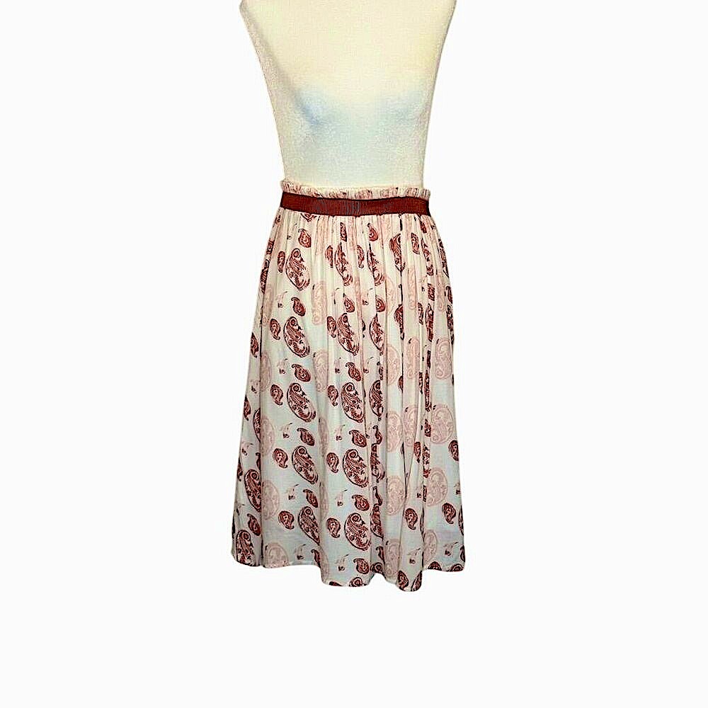 DE Collect-Inspired Cream & Rust Paisley Print Pleated Midi Skirt Size L ,With E